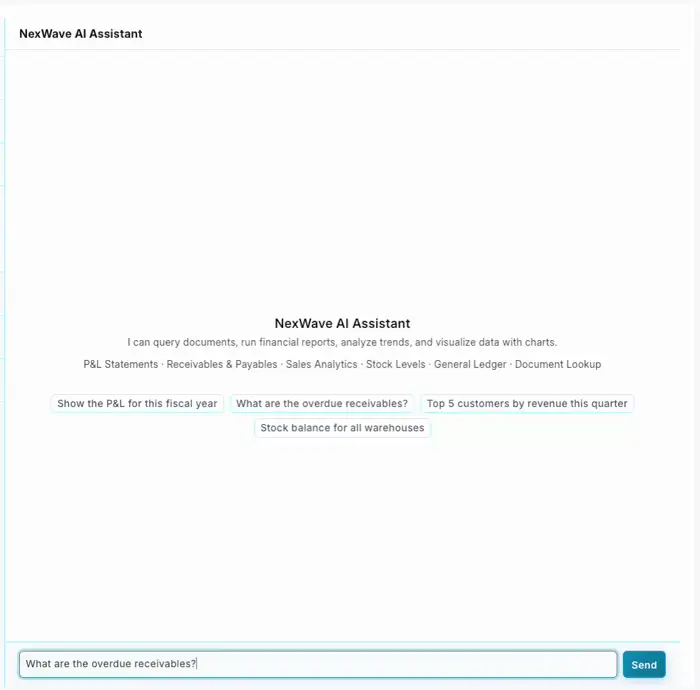 NexWave AI answering a receivables query with a chart and table