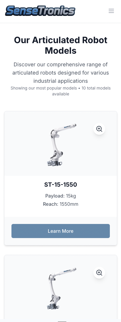 Mobile view of the product catalog