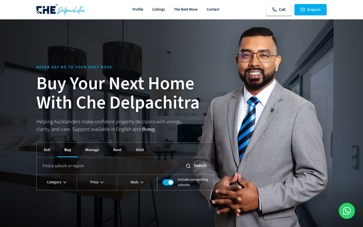 Che Delpachitra real estate website screenshot