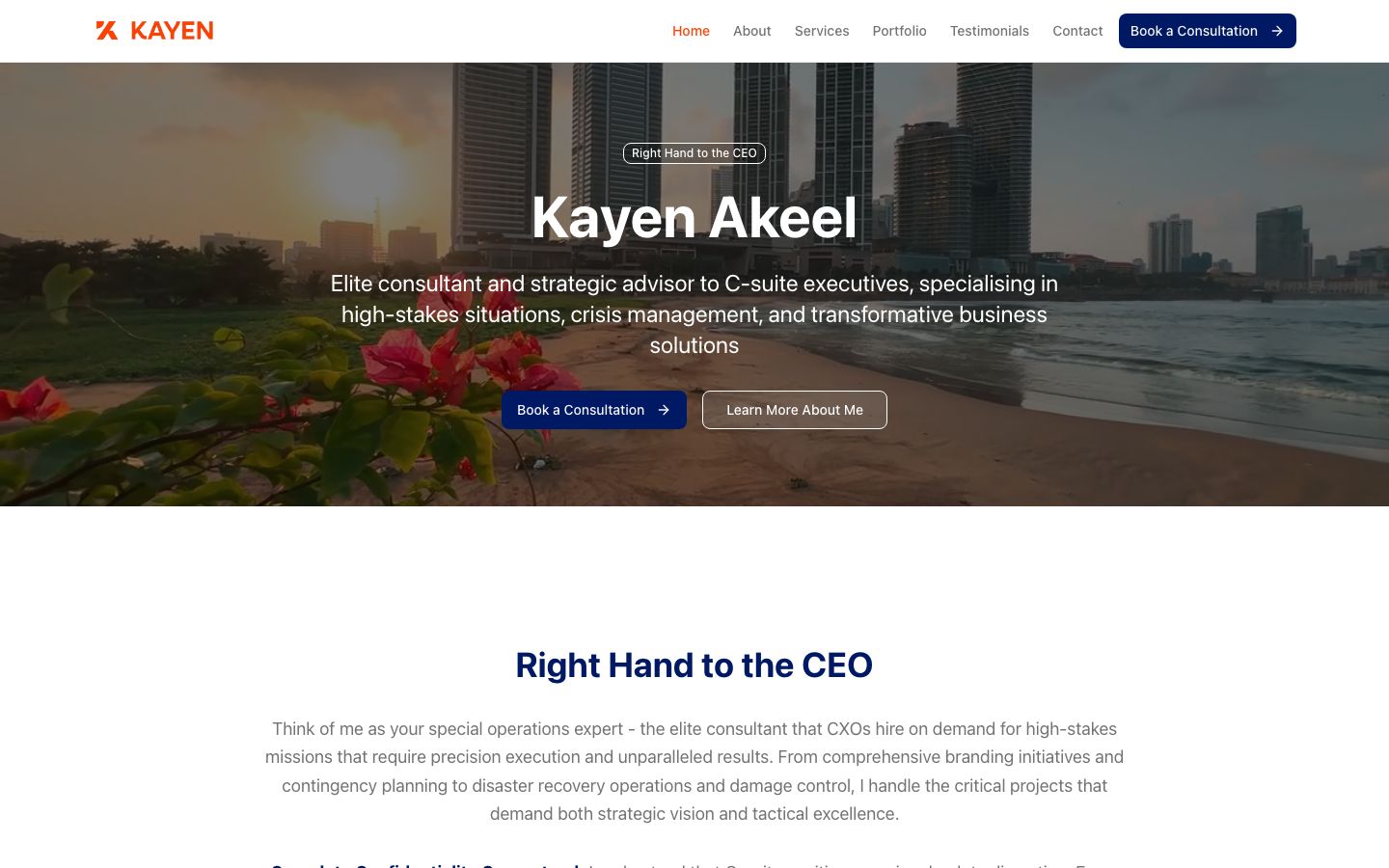Kayen Akeel CEO consultant website screenshot
