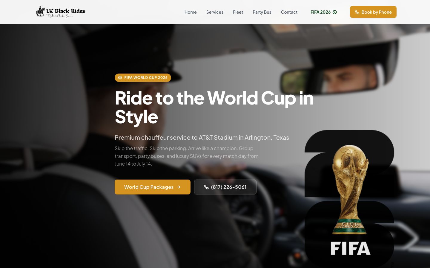 LK Black Rides chauffeur service website screenshot