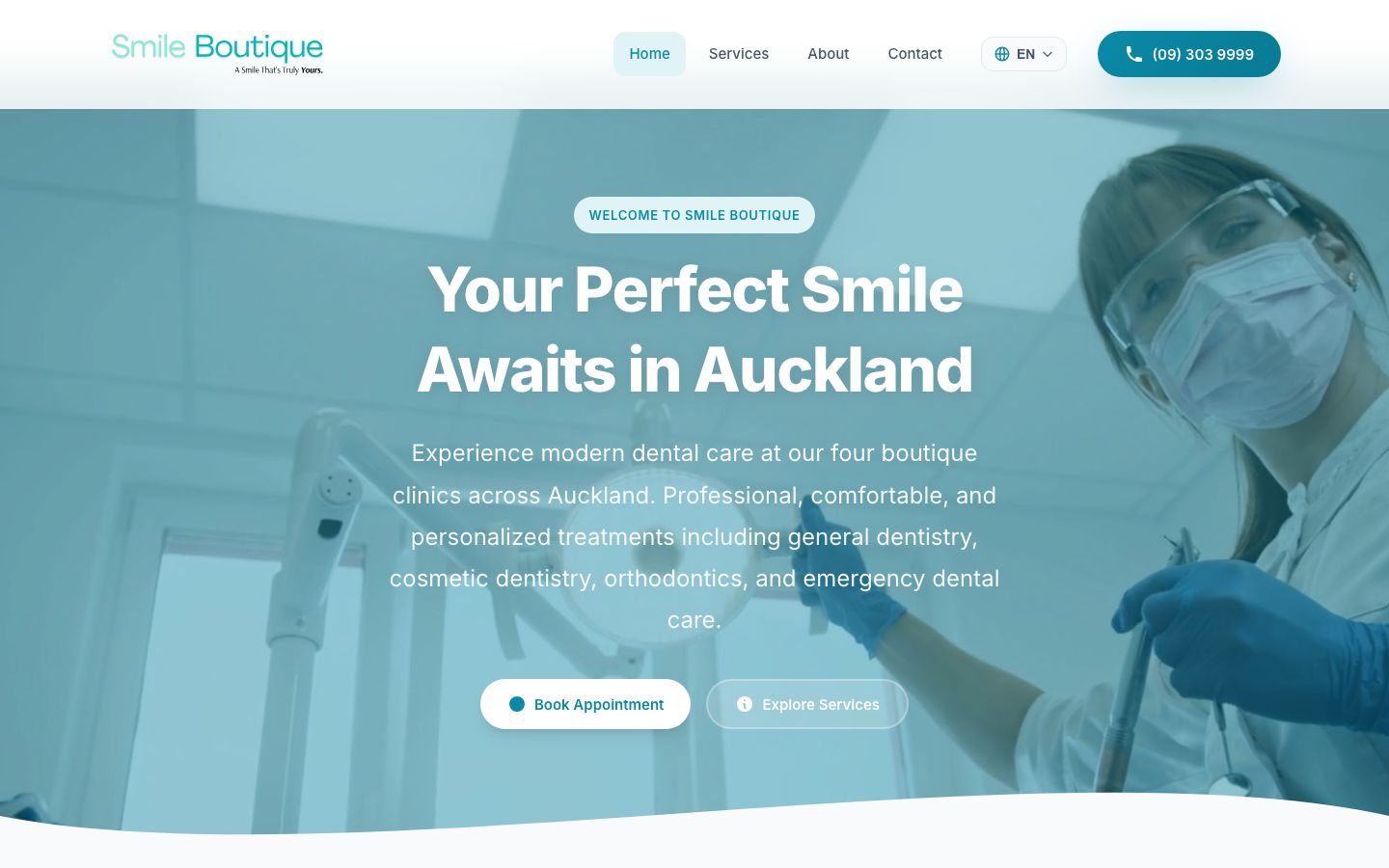 Smile Boutique dental clinic website screenshot - 中文