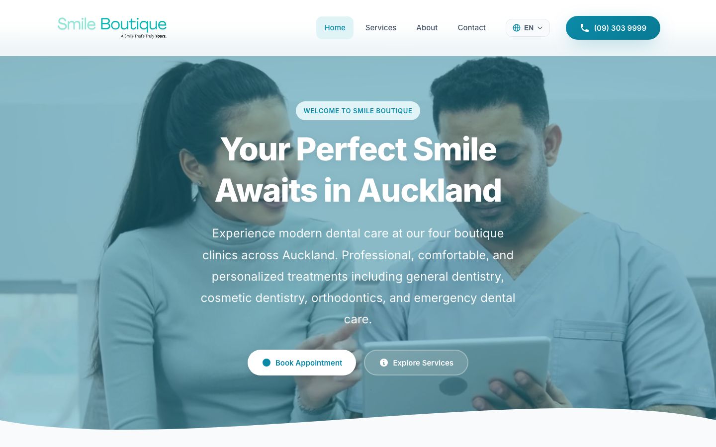 Smile Boutique dental clinic website screenshot